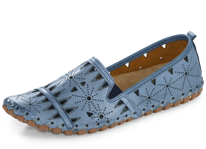 Damenmode - Gemini, sommerliche Damen-Slipper, Weite G, mit herausnehmbarem Fußbett, in Größe 036 bis 042, in Farbe JEANS Ansicht 1