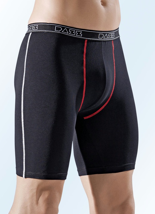 Pants & Boxershorts - Viererpack Longpants, uni mit Kontrastnähten, in Größe 005 bis 011, in Farbe SCHWARZ Ansicht 1