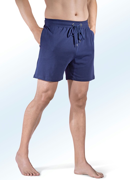 Shortys - Zweierpack Pyjama- und Freizeithosen kurz mit Durchzugsband, in Größe 046 bis 062, in Farbe 1X MARINE, 1X GRAU MELIERT Ansicht 1