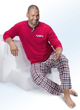 Pyjama mit Knopfleiste, Brusttasche und Karodessin