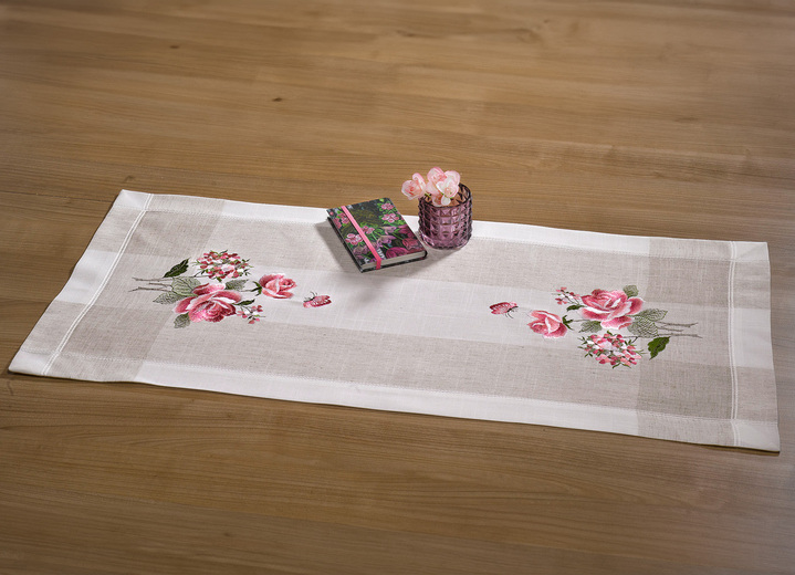 Tischdecken - Tisch- und Raumdekoation mit hinreißendem Rosen-Dessin, in Größe 101 (Deckchen, 35/ 50 cm) bis 404 (Kissenbezug, 40/ 40 cm), in Farbe SEKT-BUNT Ansicht 1
