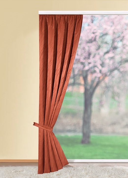 Klassisch - Dekoschal mit Universalschienenband, in Größe 358 (H145xB140 cm) bis 899 (2er-Pack Raffhalter, 70 cm), in Farbe TERRA Ansicht 1