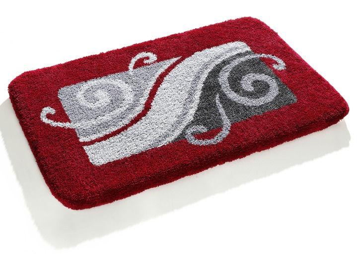 Badgarnituren - «GRUND» Badgarnitur in verschiedenen Farben, in Größe 100 (Vorleger halbrund, 50/ 80 cm) bis 112 (WC-Deckelbezug, 47/ 50 cm), in Farbe ROT-GRAU Ansicht 1