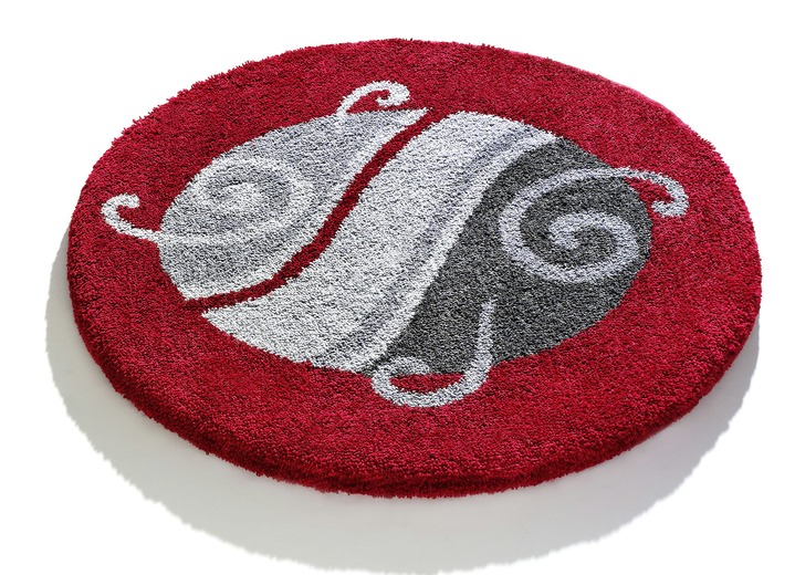 Badgarnituren - «GRUND» Badgarnitur in verschiedenen Farben, in Größe 100 (Vorleger halbrund, 50/ 80 cm) bis 112 (WC-Deckelbezug, 47/ 50 cm), in Farbe ROT-GRAU Ansicht 1