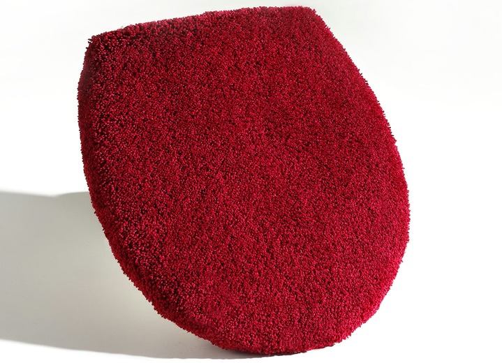 Badgarnituren - «GRUND» Badgarnitur in verschiedenen Farben, in Größe 100 (Vorleger halbrund, 50/ 80 cm) bis 112 (WC-Deckelbezug, 47/ 50 cm), in Farbe ROT-GRAU Ansicht 1