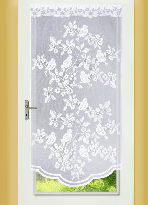 Klassisch - Fenster- und Türbehang Vögelchen, verschiedene Farben, in Größe 309 (2xH 80xB40 cm) bis 349 (H180xB90 cm), in Farbe WEISS Ansicht 1