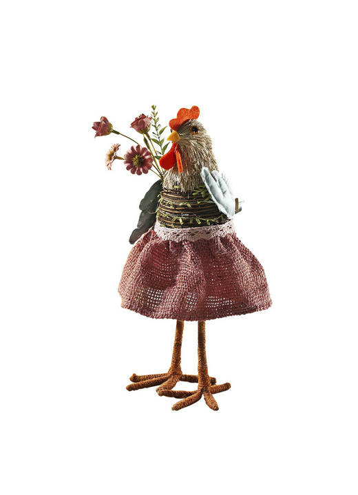 Wohnaccessoires & Dekoration - Bast-Hühner mit Kleidung aus Jute, in Farbe ROSA, in Ausführung Henne Ansicht 1