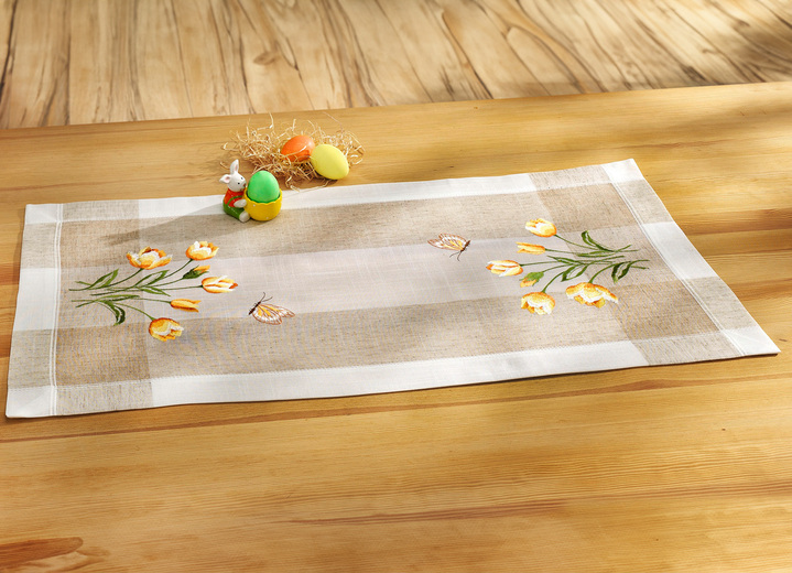 Tischdecken - Tisch- und Raumdekoration mit Tulpen und Schmetterlinge, in Größe 102 (Läufer, 40/ 85 cm) bis 404 (Kissenbezug, 40/ 40 cm), in Farbe SEKT Ansicht 1