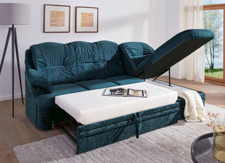 Bettsofas - Polstermöbel mit Bettfunktion und Bettkasten, in Farbe GRÜN, in Ausführung Polsterecke, 252x155 cm Ansicht 1