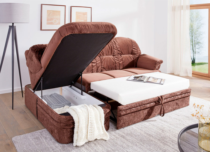 Bettsofas - Polstermöbel mit Bettfunktion und Bettkasten, in Farbe BRAUN, in Ausführung Polsterecke, 252x155 cm Ansicht 1