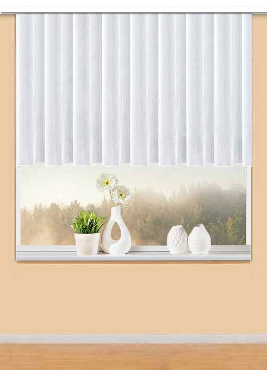 Modern - Halbtransparenter Blumenfenster-Store, in Größe 143 (120x450 cm) bis 171 (155x450 cm), in Farbe WEISS Ansicht 1