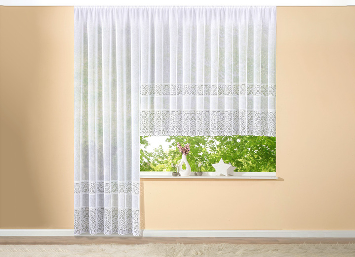 - Langvorhang mit Universalschienenband, in Größe 176 (H175xB250 cm) bis 294 (H245xB500 cm), in Farbe WEISS Ansicht 1