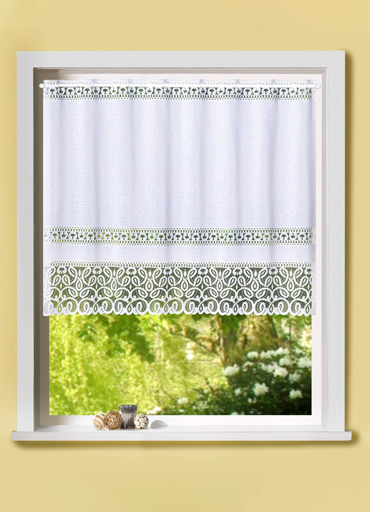 Klassisch - Kleinfenster-Vorhang mit Stangendurchzug, in Größe 120 (H80xB100 cm) bis 125 (H100xB150 cm), in Farbe WEISS