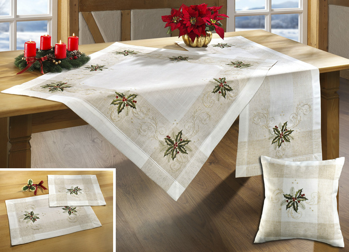 - Weihnachtliche Raum und Tisch-Accessoires mit dezentem Dessin - Weihnachtliche Raum und Tisch-Accessoires mit dezentem Dessin, in Größe 101 (Läufer, 35/ 50 cm) bis 404 (Kissenbezug, 40/ 40 cm), in Farbe
