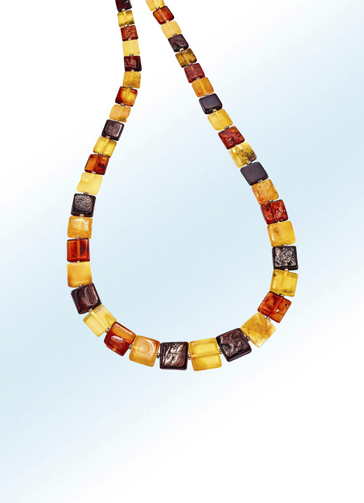 Armbänder - Tolle Halskette mit echten bunten Bernstein-Quadraten, in Farbe