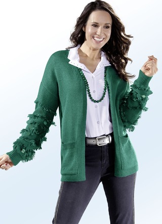 Strickjacke in 2 Farben mit aufwendigen Fransenbesätzen
