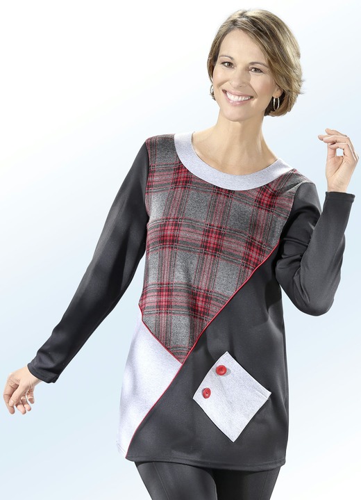 Pullover - Tunika mit Baumwolle, in Größe 040 bis 060, in Farbe SCHWARZ-MULTICOLOR