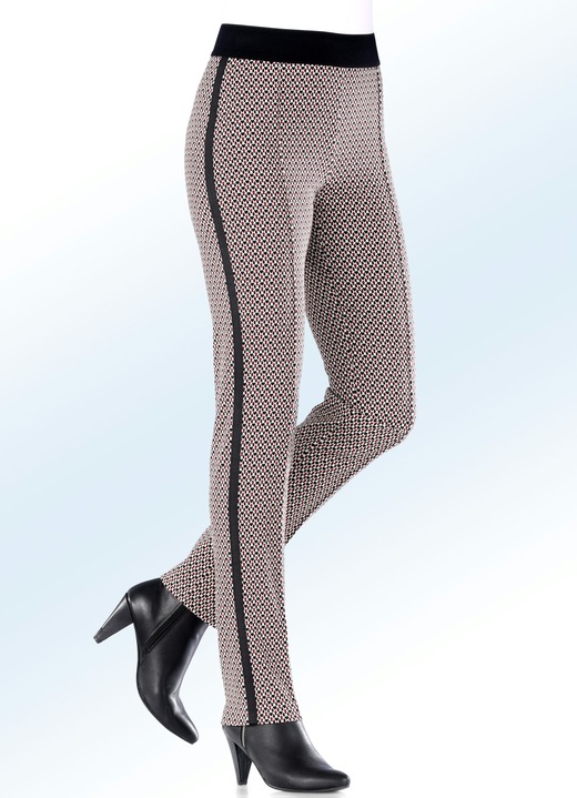 Hosen - Jerseyhose in kombifreunlicher Minimal-Dessinierung, in Größe 018 bis 052, in Farbe BORDEAUX-ECRU-SCHW.