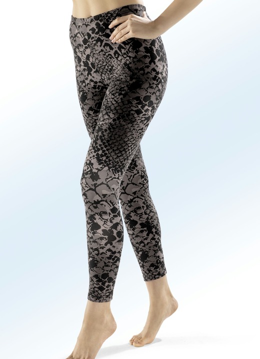 - Zweierpack komfortable Leggings mit Dehnbund, in Größe L (44/46) bis XXL (52/54), in Farbe 1X TAUPE-SCHWARZ BEDRUCKT, 1X SCHWARZ Ansicht 1