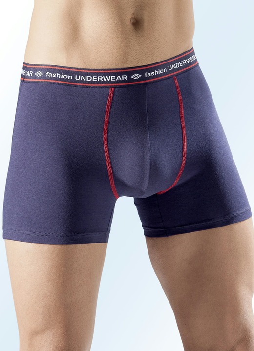 Pants & Boxershorts - Fünferpack Pants mit Kontrastnähten, uni, in Größe 004 bis 011, in Farbe 3X MARINE-ROT, 2X SCHWARZ-ROT