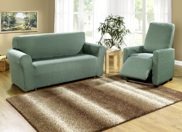 Sessel- & Sofaüberwürfe - Stretchbezüge mit schöner Strukturierung, in Größe 101 (Sesselbezug) bis 115 (Stuhlbezüge, 4er-Set), in Farbe GRÜN Ansicht 1