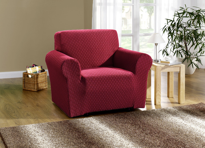 Sessel- & Sofaüberwürfe - Stretchbezüge mit schöner Strukturierung, in Größe 101 (Sesselbezug) bis 115 (Stuhlbezüge, 4er-Set), in Farbe ROT Ansicht 1