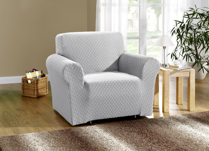 Sessel- & Sofaüberwürfe - Stretchbezüge mit schöner Strukturierung, in Größe 101 (Sesselbezug) bis 115 (Stuhlbezüge, 4er-Set), in Farbe SILBER Ansicht 1