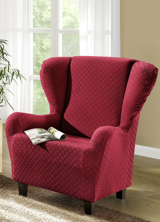 Sessel- & Sofaüberwürfe - Stretchbezüge mit schöner Strukturierung, in Größe 101 (Sesselbezug) bis 115 (Stuhlbezüge, 4er-Set), in Farbe ROT Ansicht 1