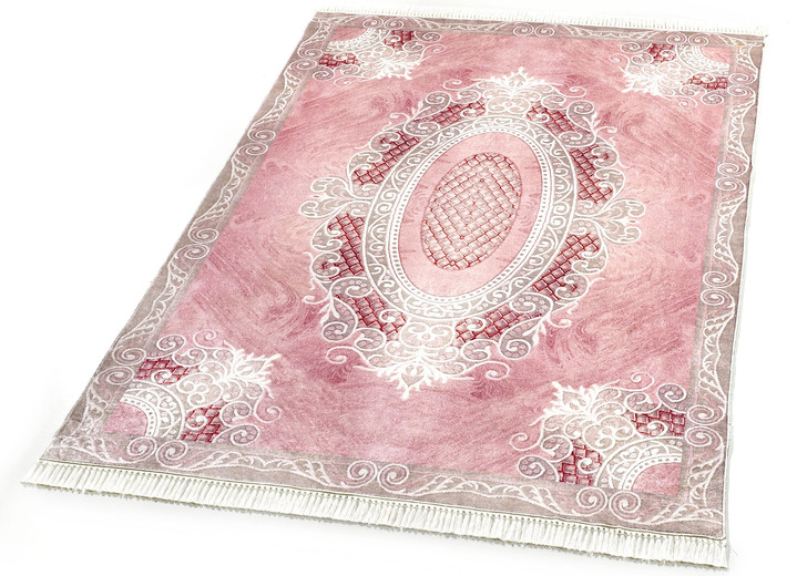 Klassisch - Besonders flache Brücken, Galerien und Teppiche, in Größe 101 (Brücke, 50x 80 cm) bis 304 (Teppich, Ø 150 cm), in Farbe ROSA Ansicht 1