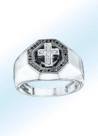Edler Weissgold Herrenring mit Kreuz