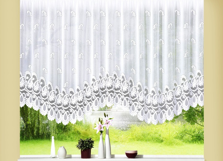 Klassisch - Traumhafter Bogenvorhang mit Automatikfaltenband, in Größe 136 (H100xB300 cm) bis 165 (H145xB600 cm), in Farbe WEISS Ansicht 1