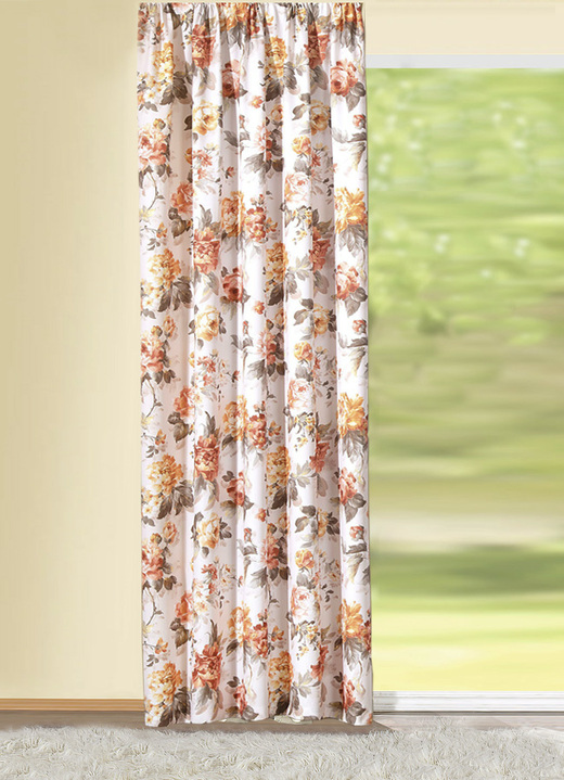 Klassisch - Uebergardine mit Universalschienenband, in Größe 366 (150x138 cm) bis 899 (1x Raffhalter, 80 cm), in Farbe TERRA Ansicht 1