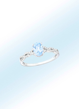 Damenring mit 36 Diamanten und echt Aquamarin