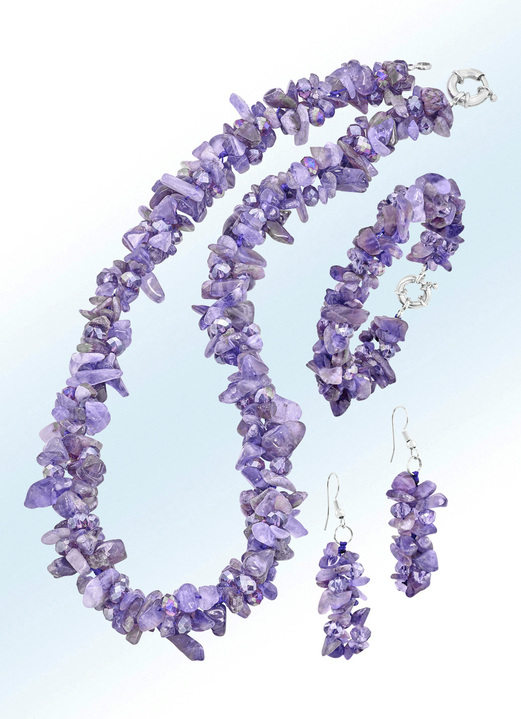 - Feines Edelstein-Schmuck-Set, 3-teilig, in Farbe , in Ausführung Echt Amethyst
