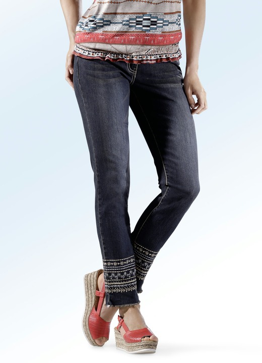 Hosen - Jeans mit Stickerei im Ethno-Stil, in Größe 017 bis 052, in Farbe ANTHRAZIT