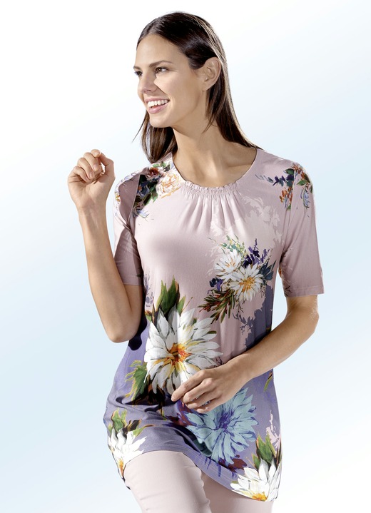 Shirts - Longshirt mit dezenter Fältelung im Vorderteil, in Größe 038 bis 054, in Farbe ROSÉ-GRAFIT