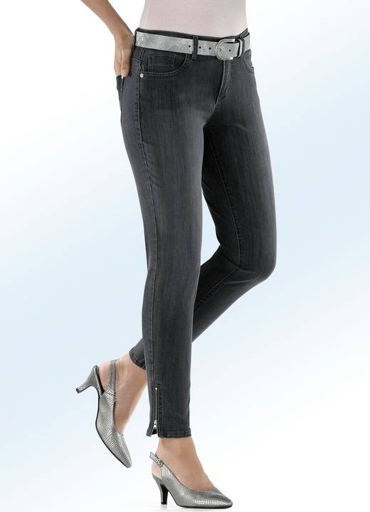 Hosen mit Knopf- und Reissverschluss - Magic-Jeans mit modischen Reißverschlüssen an den Beinabschlüssen, in Größe 017 bis 050, in Farbe ANTHRAZIT Ansicht 1