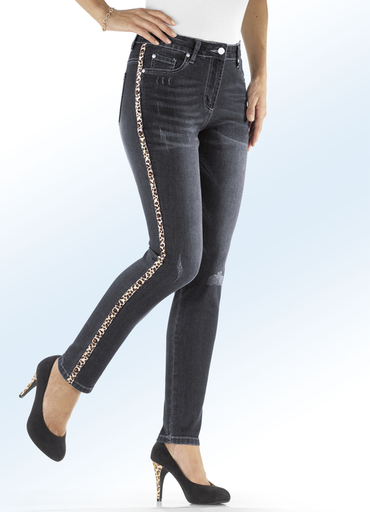 Hosen - Jeans mit angesagtem Zierband, in Größe 034 bis 036, in Farbe ANTHRAZIT Ansicht 1