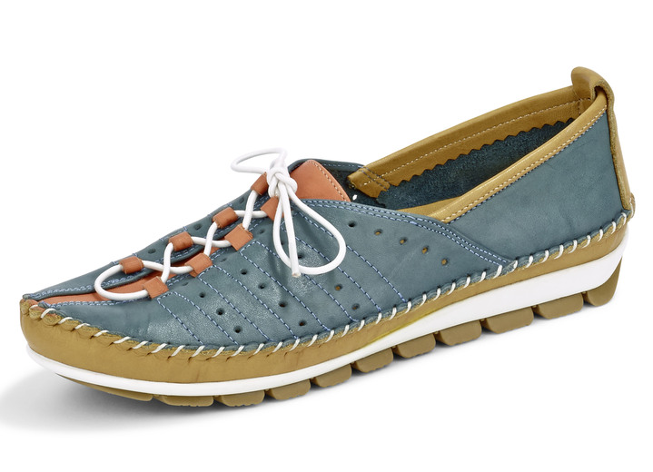 - Gemini Mokassin-Slipper aus angenehmem Leder, in Größe 036 bis 042, in Farbe JEANS-MAIS-ORANGE Ansicht 1