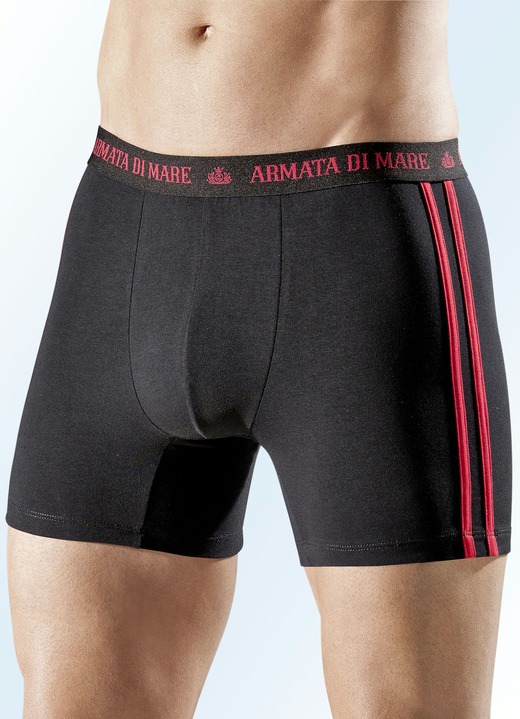 Pants & Boxershorts - Viererpack Pants, uni mit Kontraststreifen, in Größe 005 bis 011, in Farbe 2X SCHWARZ-ROT, 2X UNI SCHWARZ Ansicht 1