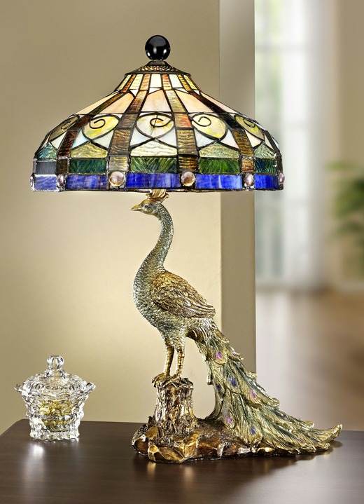 Lampen - Tiffany-Tischlampe Pfau, in Farbe BRONZE-BUNT