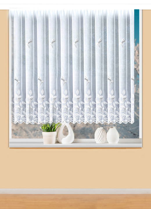 - Blumenfenster-Vorhang mit Universalschienenband, in Größe 140 (H120xB300 cm) bis 176 (H175xB300 cm), in Farbe WEISS Ansicht 1