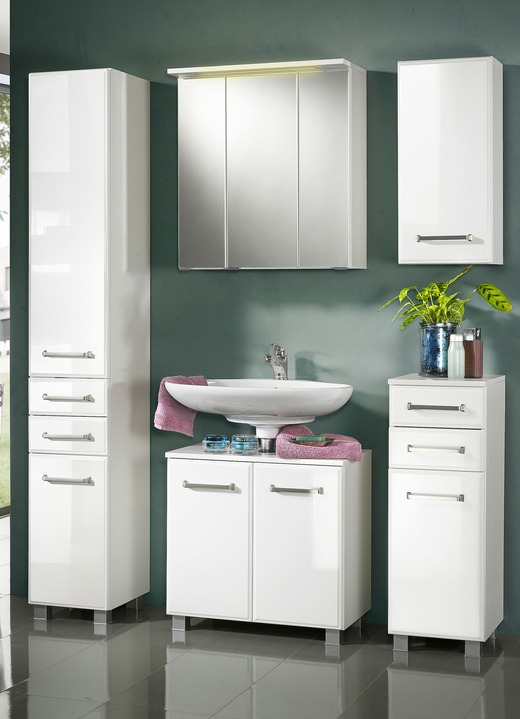 Badezimmermöbel - Hochwertiges Badmöbel Programm in modernem Design, in Farbe WEISS, in Ausführung Spiegelschrank, 3-türig Ansicht 1