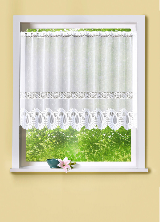 Kurzgardinen - Kleinfenster-Store mit Stangendurchzug, in Größe 120 (80x100 cm) bis 125 (100x150 cm), in Farbe WEIß Ansicht 1