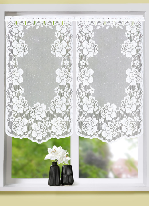 - Praktischer Fenster- und Türbehang mit Stangendurchzug, in Größe 309 (2x Fensterbehang, H80xB40 cm) bis 349 (1x Türbehang, H180xB90 cm), in Farbe WEISS Ansicht 1