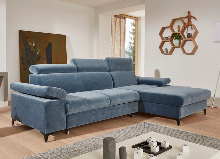- Polsterecke mit Bettfunktion, verstellbaren Kopfstützen und Armlehnen, in Farbe BLAU Ansicht 1