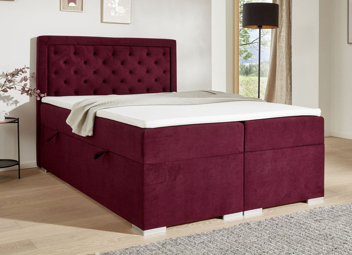 Boxspringbetten - Boxspringbett mit Topper und Bettkasten, in Farbe BORDEAUX Ansicht 1