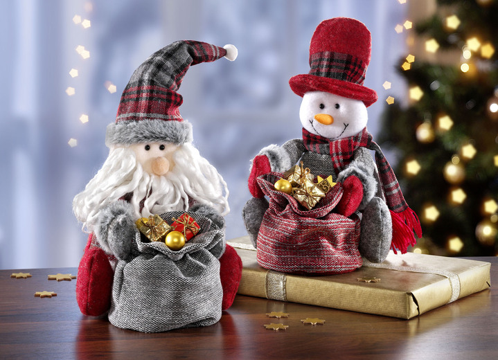 - Winterfiguren Weihnachtsmann und Schneemann, 2er-Set, in Farbe ROT-WEIß