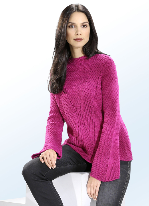 Pullover & Strickmode - Pullover in 3 Farben mit Baumwolle und dekorativem Muster, in Größe 036 bis 050, in Farbe FUCHSIA Ansicht 1