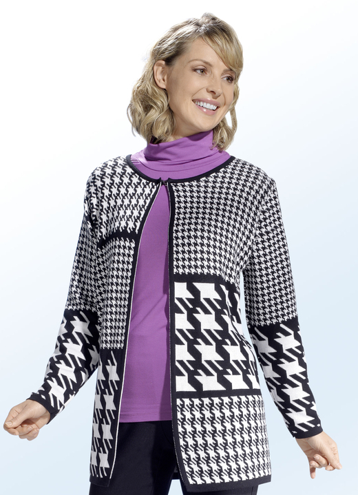 - Strickjacke in Hahnentritt-Dessin, in Größe 038 bis 052, in Farbe SCHWARZ-ECRU